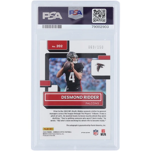 Desmond Ridder Atlanta Falcons Autographed 2022 Panini Donruss Optic Rated Rookie #202 #/150 PSA Authenticated 10 Rookie Card 4 Desmond Ridder Atlanta Falcons Autographed 2022 Panini Donruss Optic Rated Rookie #202 #/150 PSA Authenticated 10 Rookie Card - Image 2