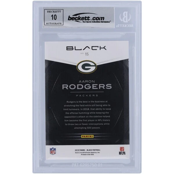 Aaron Rodgers Green Bay Packers Autographed 2019 Panini Black Silver #15 #26/35 Beckett Fanatics Witnessed Authenticated 10 Card 4 Aaron Rodgers Green Bay Packers Autographed 2019 Panini Black Silver #15 #26/35 Beckett Fanatics Witnessed Authenticated 10 Card - Image 2