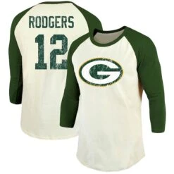 Men's Fanatics Branded Aaron Rodgers Cream/Green Green Bay Packers Vintage Player Name & Number Raglan 3/4-Sleeve T-Shirt