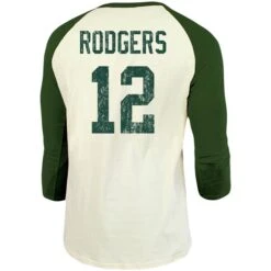 Men's Fanatics Branded Aaron Rodgers Cream/Green Green Bay Packers Vintage Player Name & Number Raglan 3/4-Sleeve T-Shirt -Riddel Shop 4 sleeve t shirt pi3489000 altimages ff 3489024 4ce3e504781f82868504alt3 full