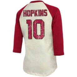Women's Majestic Threads DeAndre Hopkins Cream/Cardinal Arizona Cardinals Player Raglan Name & Number 3/4-Sleeve T-Shirt -Riddel Shop 4 sleeve t shirt pi4187000 altimages ff 4187498 9c9f7ba3c32cceaef994alt3 full