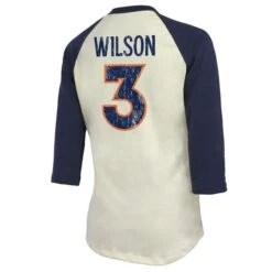 Women's Majestic Threads Russell Wilson Cream/Navy Denver Broncos Name & Number Raglan 3/4 Sleeve T-Shirt -Riddel Shop 4 sleeve t shirt pi4791000 altimages ff 4791794 001df5273f1f11d90c59alt3 full