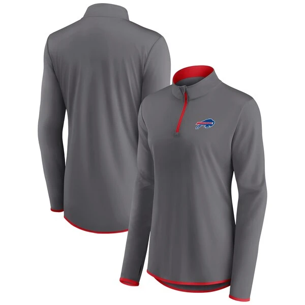 Women's Fanatics Branded Gray Buffalo Bills Corner Long Sleeve 1/4 Zip Top 2 Women's Fanatics Branded Gray Buffalo Bills Corner Long Sleeve 1/4 Zip Top
