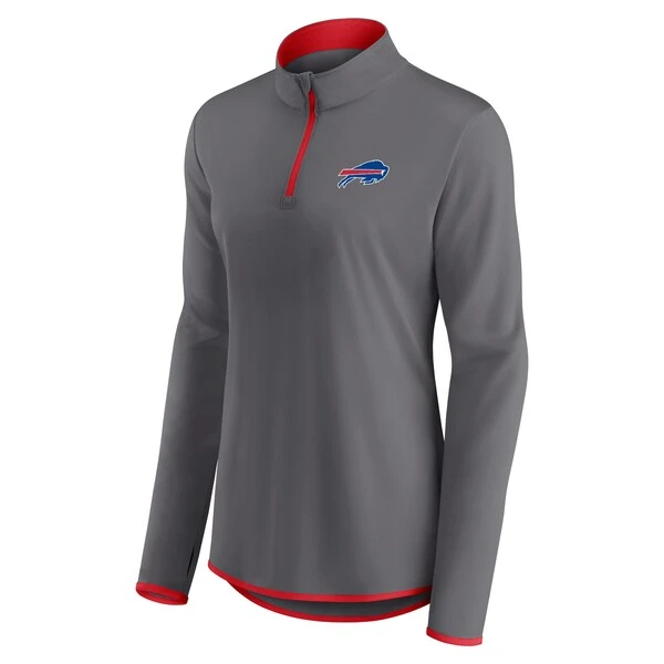 Women's Fanatics Branded Gray Buffalo Bills Corner Long Sleeve 1/4 Zip Top 3 Women's Fanatics Branded Gray Buffalo Bills Corner Long Sleeve 1/4 Zip Top - Image 2