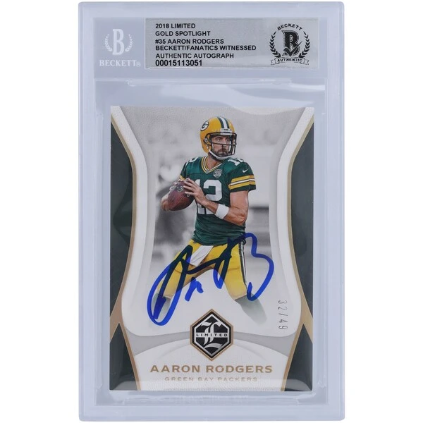 Aaron Rodgers Green Bay Packers Autographed 2018 Panini Limited Gold Spotlight #35 #32/49 Beckett Fanatics Witnessed Authenticated 10 Card 3 Aaron Rodgers Green Bay Packers Autographed 2018 Panini Limited Gold Spotlight #35 #32/49 Beckett Fanatics Witnessed Authenticated 10 Card