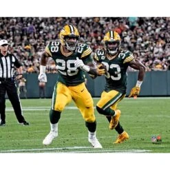 Aaron Jones & AJ Dillon Green Bay Packers Unsigned Runs Downfield In Green Jersey Photograph