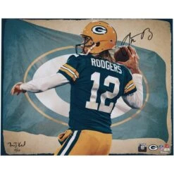 Aaron Rodgers Green Bay Packers Autographed 16" X 20" Photo Print - Designed And Signed By Artist Brian Konnick - Limited Edition Of 50