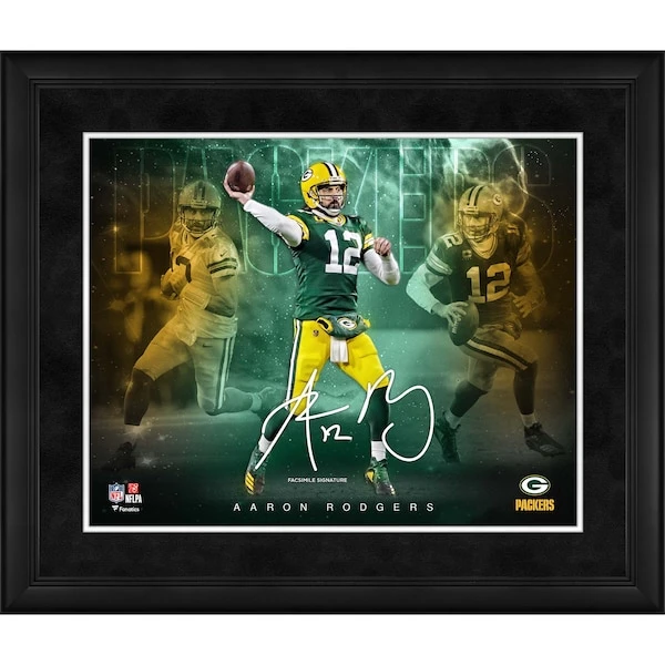 Aaron Rodgers Green Bay Packers Facsimile Signature Framed 16" X 20" Stars Of The Game Collage 3 Aaron Rodgers Green Bay Packers Facsimile Signature Framed 16" X 20" Stars Of The Game Collage