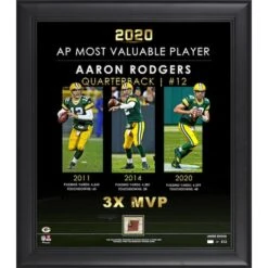 Aaron Rodgers Green Bay Packers Framed 15" X 17" 3-Time MVP Collage With A Piece Of Game-Used Football - Limited Edition Of 512