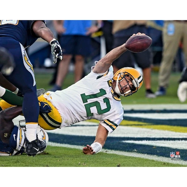 Aaron Rodgers Green Bay Packers Unsigned Scoring Touchdown Photograph 3 Aaron Rodgers Green Bay Packers Unsigned Scoring Touchdown Photograph