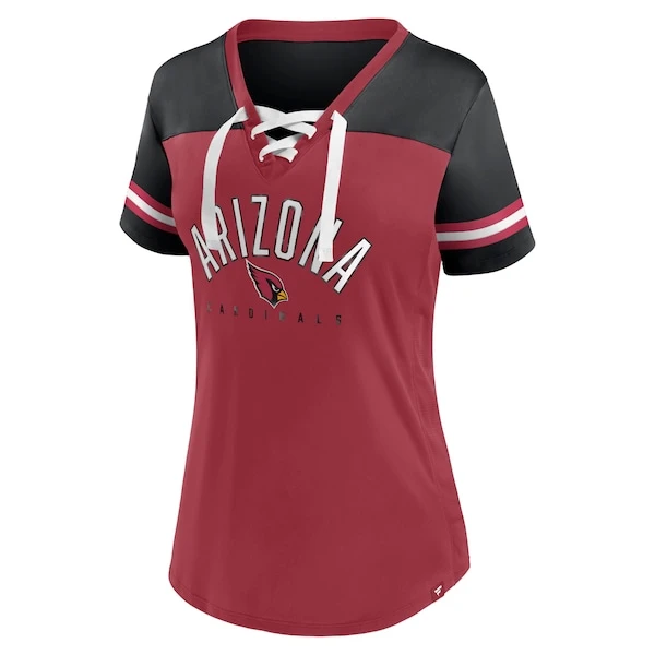 Women's Fanatics Branded Cardinal/Black Arizona Cardinals Blitz & Glam Lace-Up V-Neck Jersey T-Shirt 4 Women's Fanatics Branded Cardinal/Black Arizona Cardinals Blitz & Glam Lace-Up V-Neck Jersey T-Shirt - Image 2