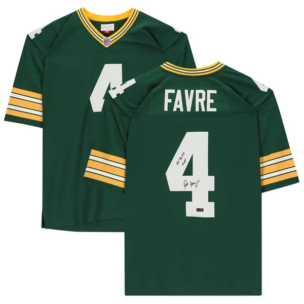 Brett Favre Green Bay Packers Autographed Green Mitchell & Ness Replica Jersey With "95 96 97 MVP" Inscription 3 Brett Favre Green Bay Packers Autographed Green Mitchell & Ness Replica Jersey With "95 96 97 MVP" Inscription