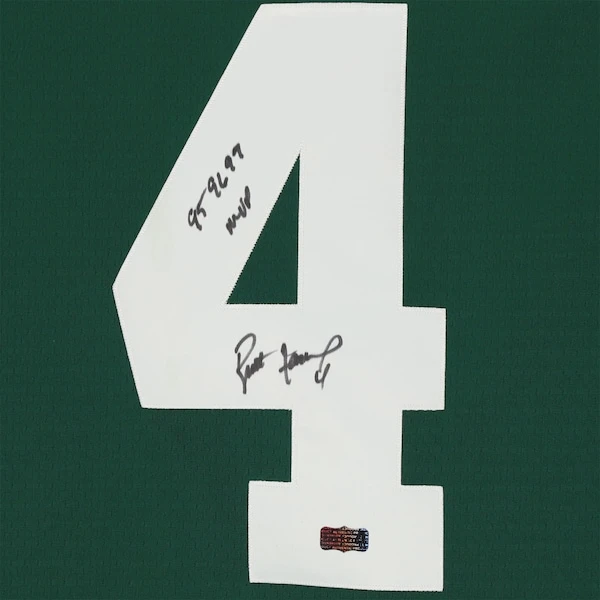 Brett Favre Green Bay Packers Autographed Green Mitchell & Ness Replica Jersey With "95 96 97 MVP" Inscription 6 Brett Favre Green Bay Packers Autographed Green Mitchell & Ness Replica Jersey With "95 96 97 MVP" Inscription - Image 4