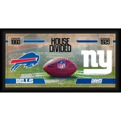 Buffalo Bills Vs. New York Giants Framed 10" X 20" House Divided Football Collage