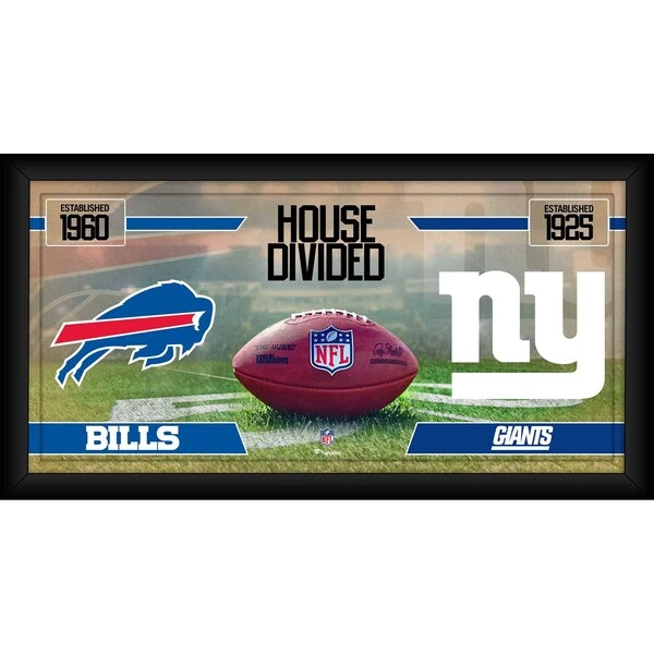 Buffalo Bills Vs. New York Giants Framed 10" X 20" House Divided Football Collage 3 Buffalo Bills Vs. New York Giants Framed 10" X 20" House Divided Football Collage