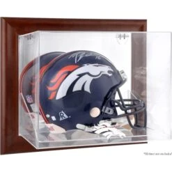 Denver Broncos Brown Framed Wall-Mountable Logo Helmet Case