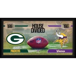 Green Bay Packers Vs. Minnesota Vikings Framed 10" X 20" House Divided Football Collage