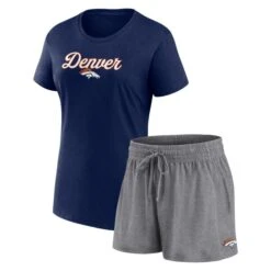 Women's Fanatics Branded Navy/Heather Charcoal Denver Broncos Script T-Shirt & Shorts Lounge Set