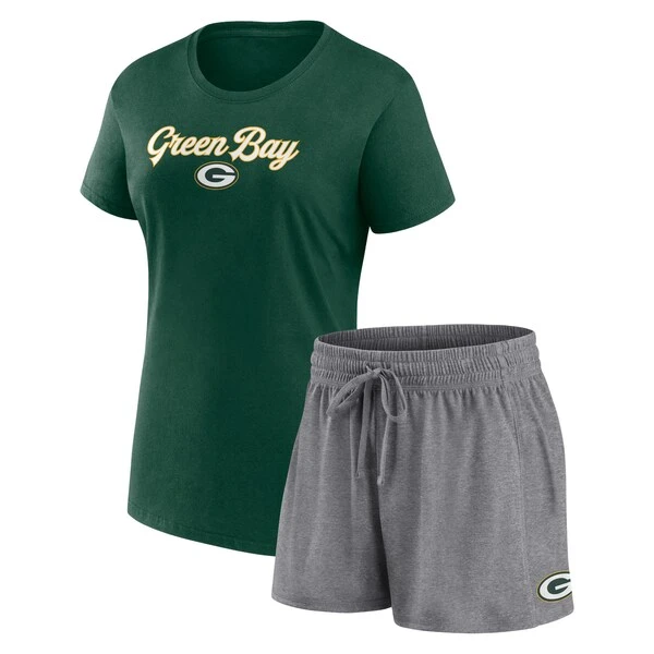 Women's Fanatics Branded Green/Heather Charcoal Green Bay Packers Script T-Shirt & Shorts Lounge Set 3 Women's Fanatics Branded Green/Heather Charcoal Green Bay Packers Script T-Shirt & Shorts Lounge Set
