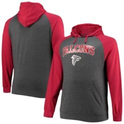 Men's Fanatics Branded Red/Heathered Charcoal Atlanta Falcons Big & Tall Lightweight Raglan Pullover Hoodie