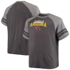 Men's Fanatics Branded Charcoal/Heathered Gray Arizona Cardinals Big & Tall Two-Stripe Tri-Blend Raglan T-Shirt