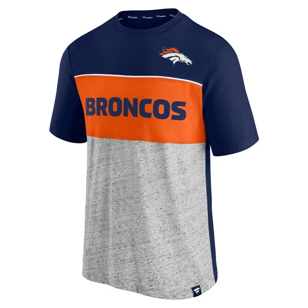 Men's Fanatics Branded Navy/Heathered Gray Denver Broncos Colorblock T-Shirt - Image 2
