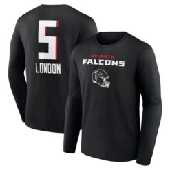 Men's Fanatics Branded Drake London Black Atlanta Falcons Team Wordmark Player Name & Number Long Sleeve T-Shirt