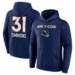 Men's Fanatics Branded Justin Simmons Navy Denver Broncos Team Wordmark Player Name & Number Pullover Hoodie