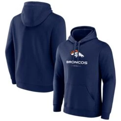 Men's Fanatics Branded Navy Denver Broncos Logo Team Lockup Fitted Pullover Hoodie