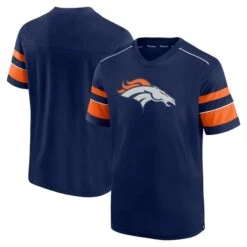 Men's Fanatics Branded Navy Denver Broncos Textured Hashmark V-Neck T-Shirt