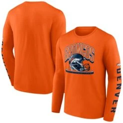Men's Fanatics Branded Orange Denver Broncos Helmet Platform Long Sleeve T-Shirt
