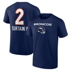 Men's Fanatics Branded Patrick Surtain Navy Denver Broncos Team Wordmark Player Name & Number T-Shirt