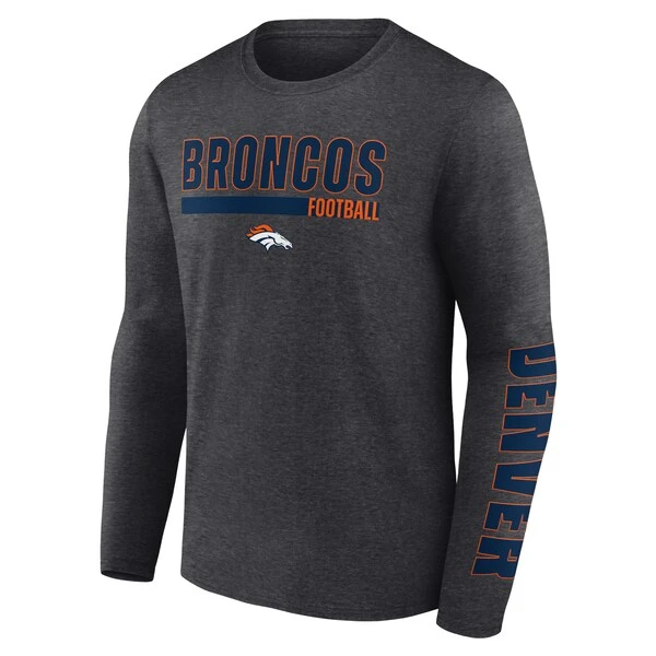 Men's Fanatics Branded Heather Charcoal/Navy Denver Broncos Long Sleeve T-Shirt & Cuffed Knit Hat Combo Set 4 Men's Fanatics Branded Heather Charcoal/Navy Denver Broncos Long Sleeve T-Shirt & Cuffed Knit Hat Combo Set - Image 2