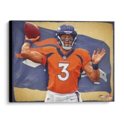 Russell Wilson Denver Broncos Stretched 20" X 24" Canvas Giclee Print - Designed By Artist Brian Konnick