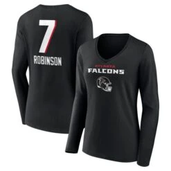 Women's Fanatics Branded Bijan Robinson Black Atlanta Falcons Team Wordmark Name & Number Long Sleeve V-Neck T-Shirt