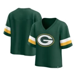 Women's Fanatics Branded Green Green Bay Packers Established Jersey Cropped V-Neck T-Shirt