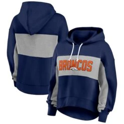 Women's Fanatics Branded Navy Denver Broncos Filled Stat Sheet Lighweight Modest Crop Hoodie