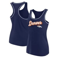 Women's Fanatics Branded Navy Denver Broncos Wordmark Logo Racerback Scoop Neck Tank Top