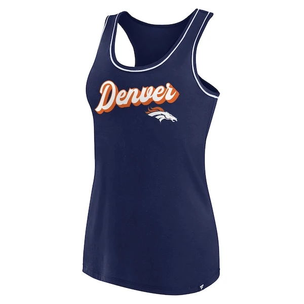 Women's Fanatics Branded Navy Denver Broncos Wordmark Logo Racerback Scoop Neck Tank Top 4 Women's Fanatics Branded Navy Denver Broncos Wordmark Logo Racerback Scoop Neck Tank Top - Image 2