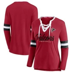 Women's Fanatics Branded Red Atlanta Falcons Block Party Team Script Lace-Up Long Sleeve T-Shirt