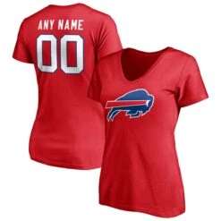 Women's Fanatics Branded Red Buffalo Bills Team Authentic Logo Personalized Name & Number V-Neck T-Shirt