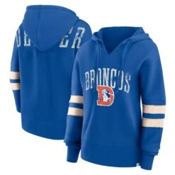 Women's Fanatics Branded Royal Denver Broncos Bold Move Dolman V-Neck Pullover Hoodie