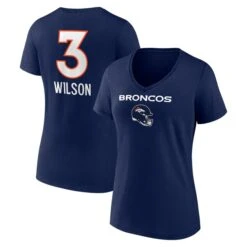 Women's Fanatics Branded Russell Wilson Navy Denver Broncos Team Wordmark Name & Number V-Neck T-Shirt