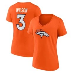 Women's Fanatics Branded Russell Wilson Orange Denver Broncos Player Icon Name & Number V-Neck T-Shirt