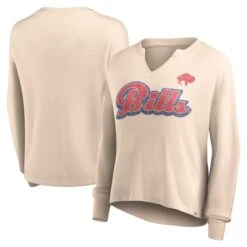 Women's Fanatics Branded Tan Buffalo Bills Go For It Notch Neck Waffle Knit Long Sleeve T-Shirt