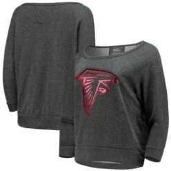 Women's Majestic Threads Black Atlanta Falcons Foil Logo Boat Neck Tri-Blend Raglan Pullover Sweatshirt