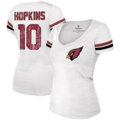 Women's Majestic Threads DeAndre Hopkins White Arizona Cardinals Name & Number V-Neck T-Shirt